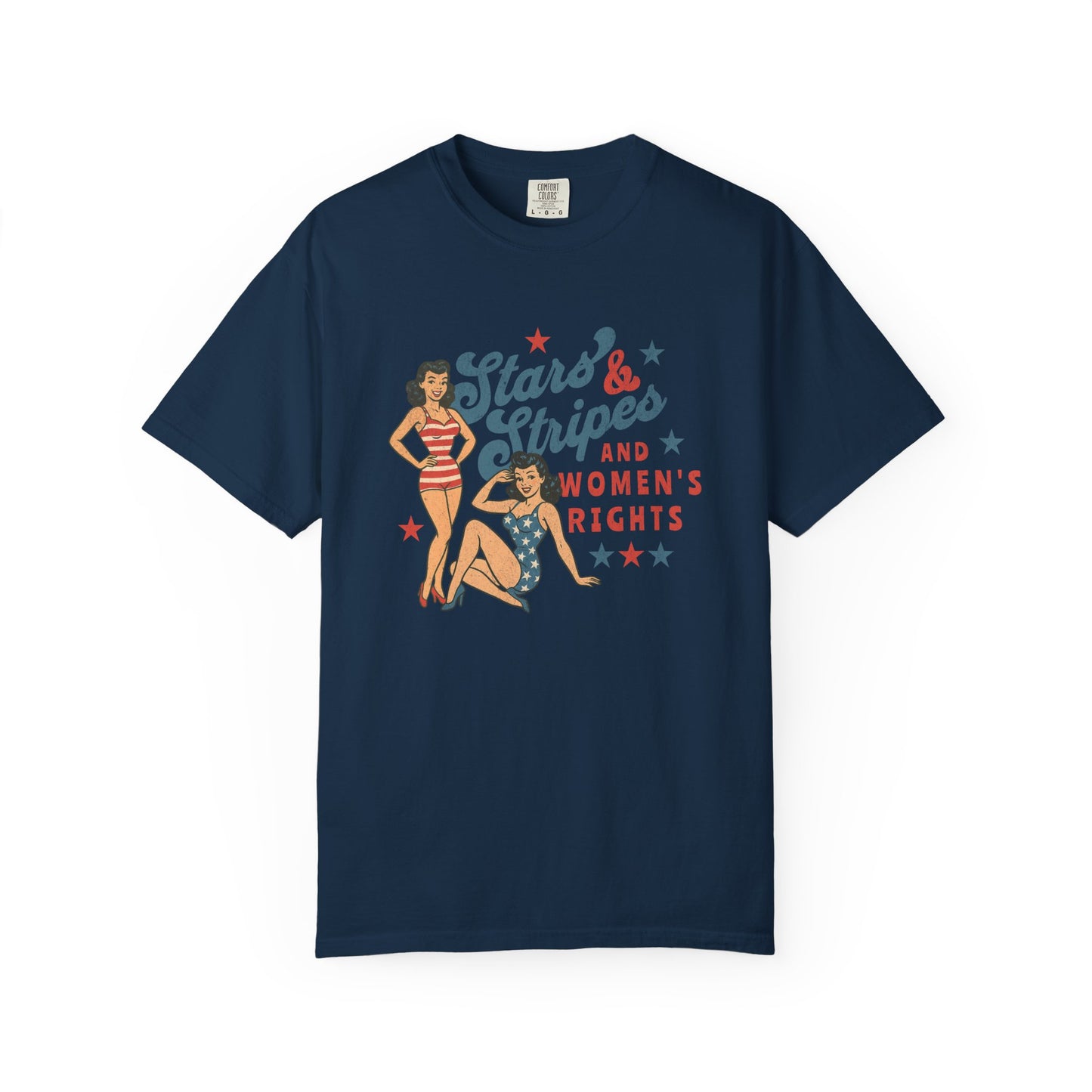 Stars & Stripes Women's Rights Vintage Pin-Up Graphic T-Shirt - Relaxed Fit