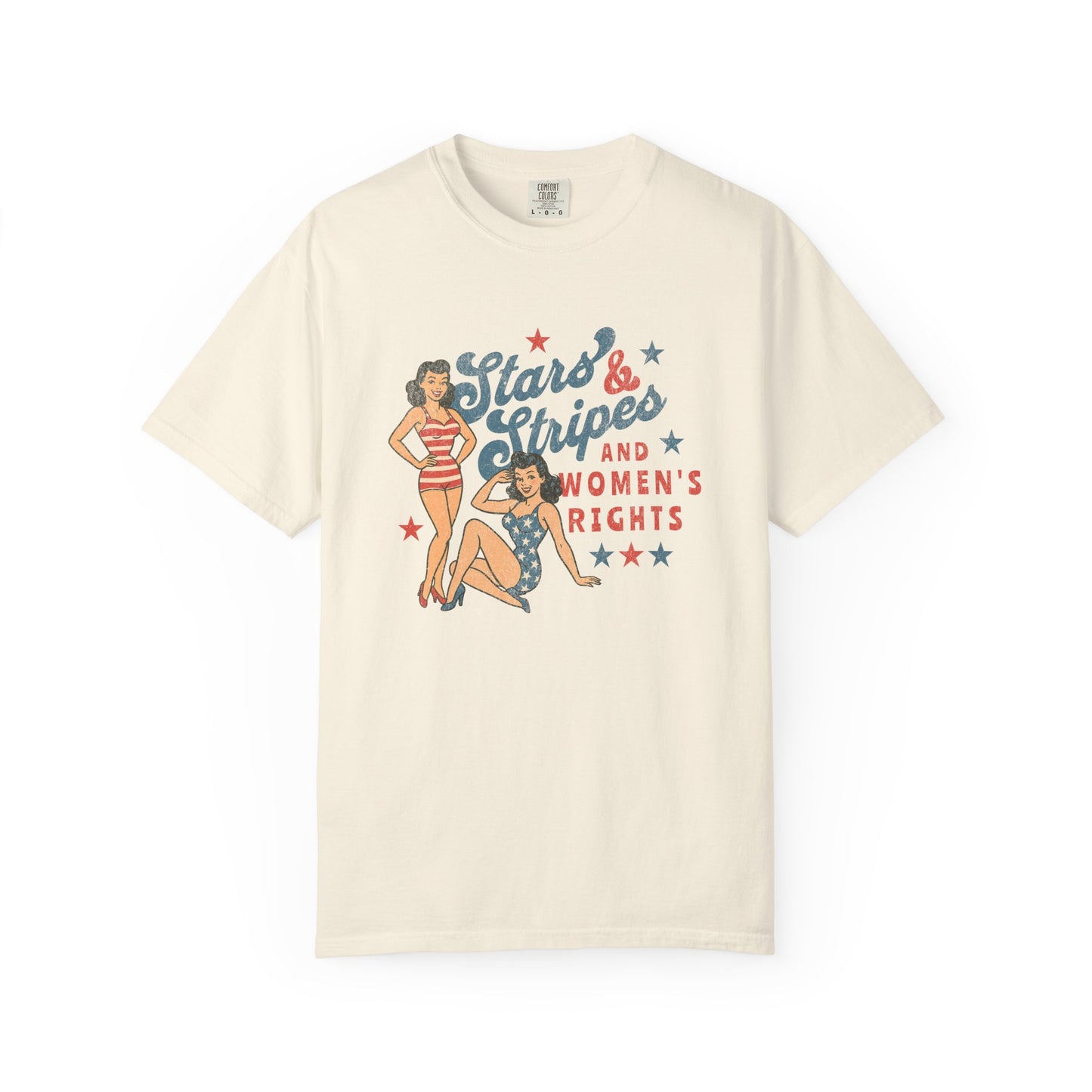 Stars & Stripes Women's Rights Vintage Pin-Up Graphic T-Shirt - Relaxed Fit