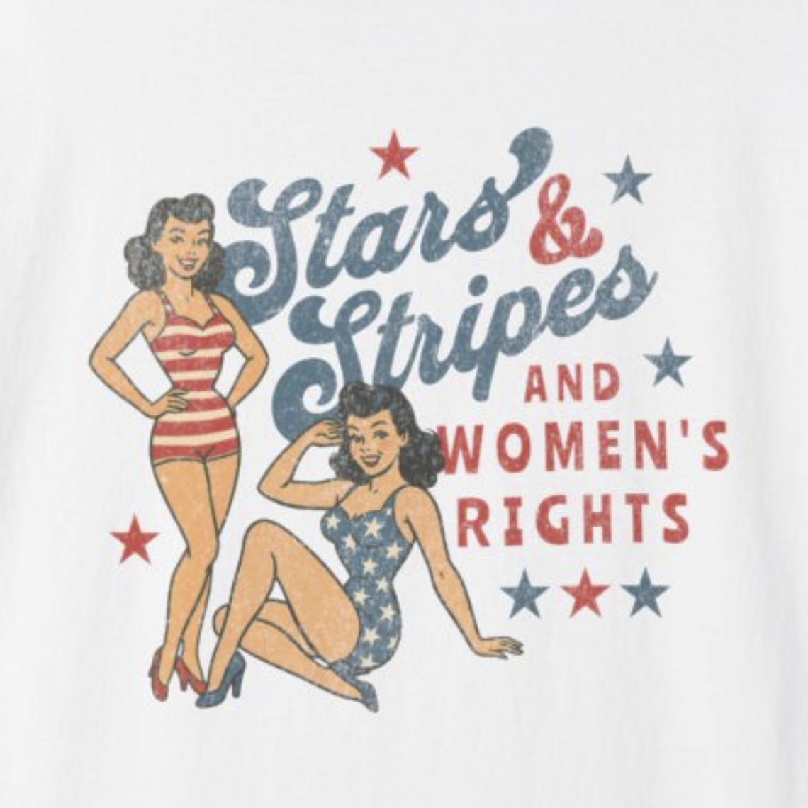 Stars & Stripes Women's Rights Vintage Pin-Up Graphic T-Shirt - Relaxed Fit