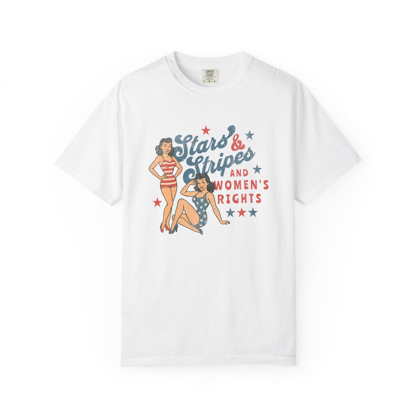 Stars & Stripes Women's Rights Vintage Pin-Up Graphic T-Shirt - Relaxed Fit