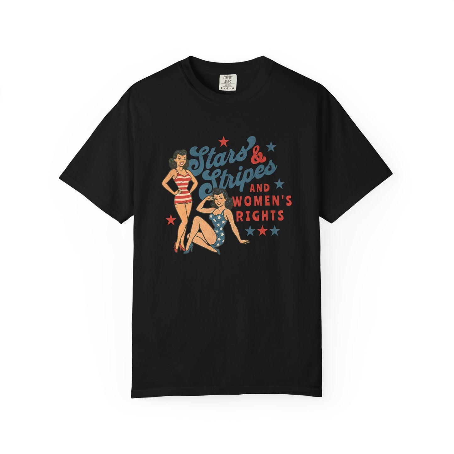 Stars & Stripes Women's Rights Vintage Pin-Up Graphic T-Shirt - Relaxed Fit
