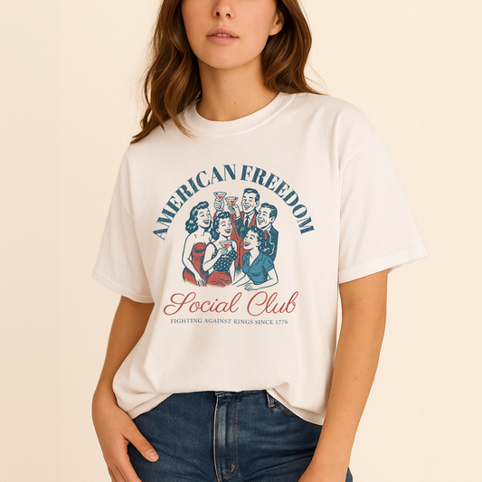 American Freedom Social Club Vintage Graphic T-Shirt (RW&B Edition) - Relaxed Fit