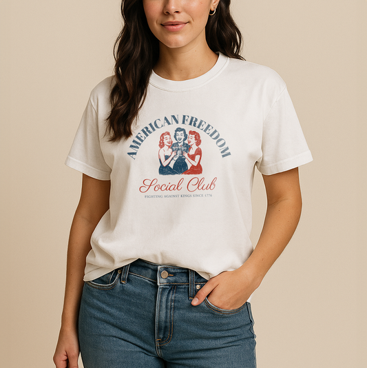 American Freedom Social Club Red & Blue Vintage Graphic T-Shirt - Relaxed Fit