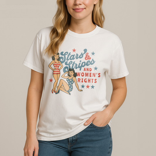Stars & Stripes Women's Rights Vintage Pin-Up Graphic T-Shirt - Relaxed Fit