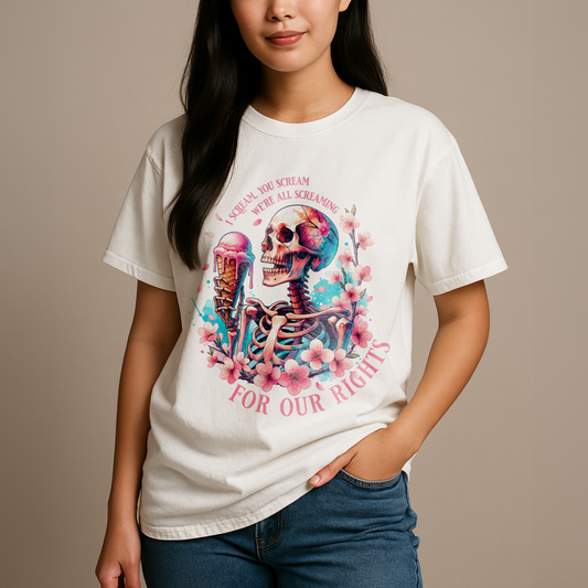 Screaming For Our Rights Skeleton Ice Cream Graphic T-Shirt - Relaxed Fit